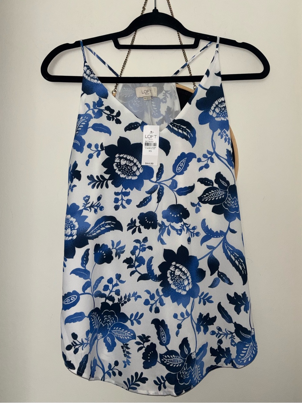 LOFT White Camisole with Blue Floral Print